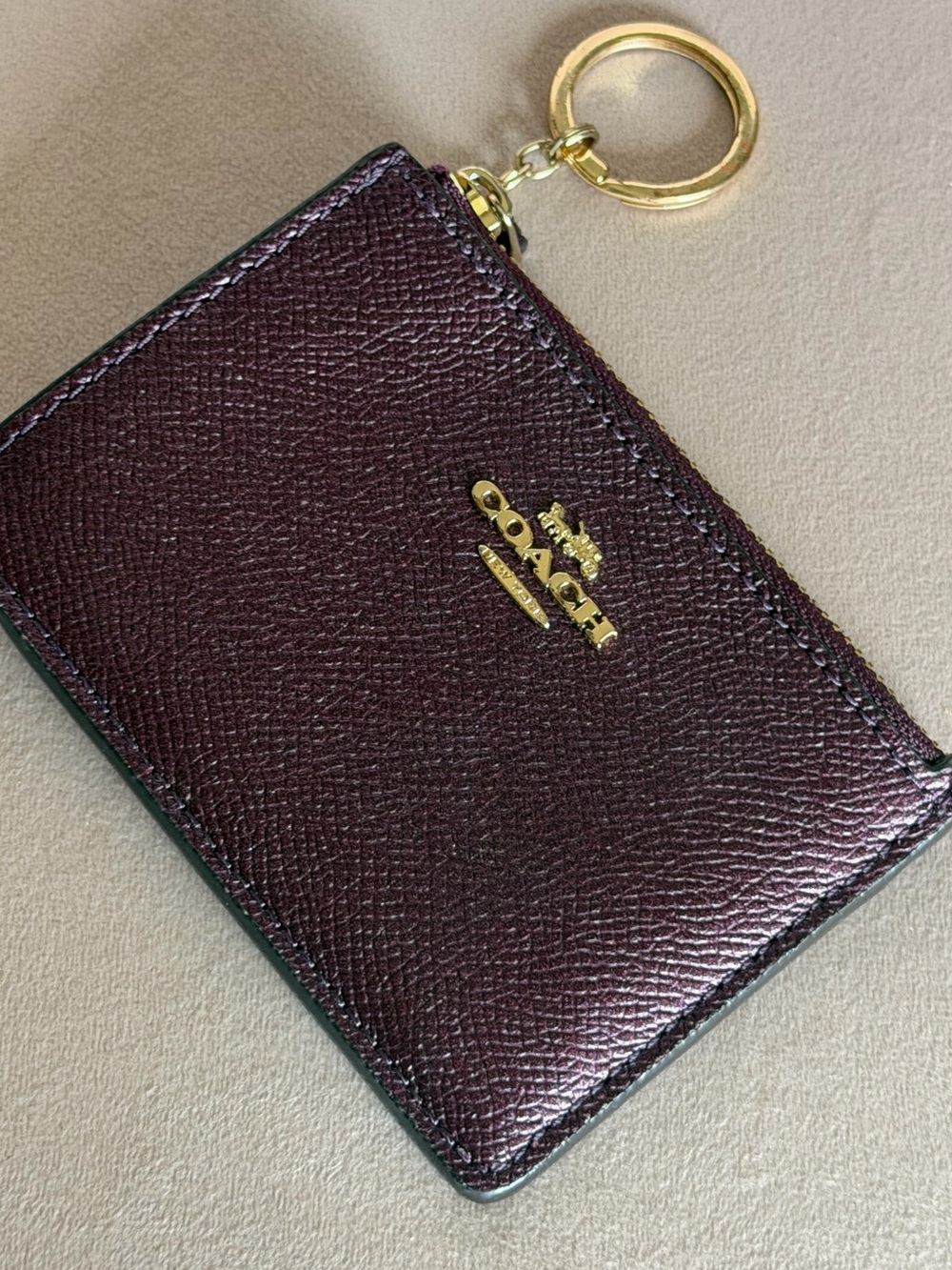COACH Mini Skinny Keychain ID Case in Metallic Deep Plum 💜 - Picture 6 of 16